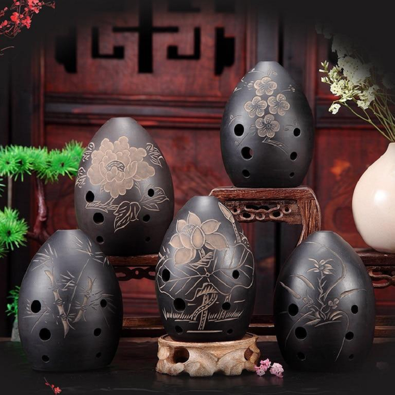 8 Holes Black Clay Xun Chinese Musical Instrument For Beginners