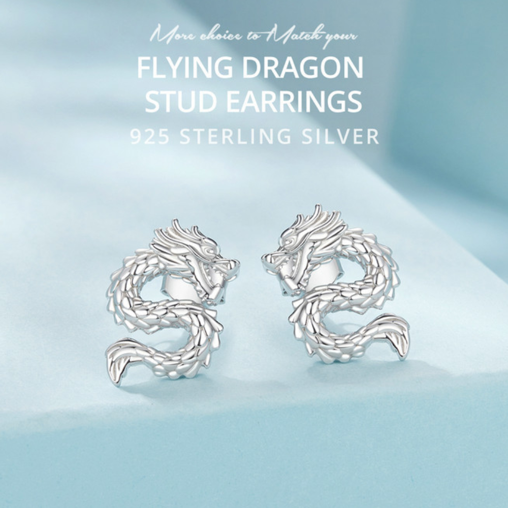 Veile Studios Silver Charm Chic Style Flying Dragon Pure Ear Studs Earrings Jewellery