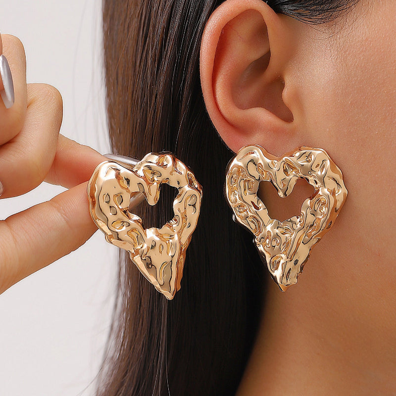 Veile Studios New Pleated Lava Hollow Heart Shaped Earrings For Women Valentine's Day Jewelry