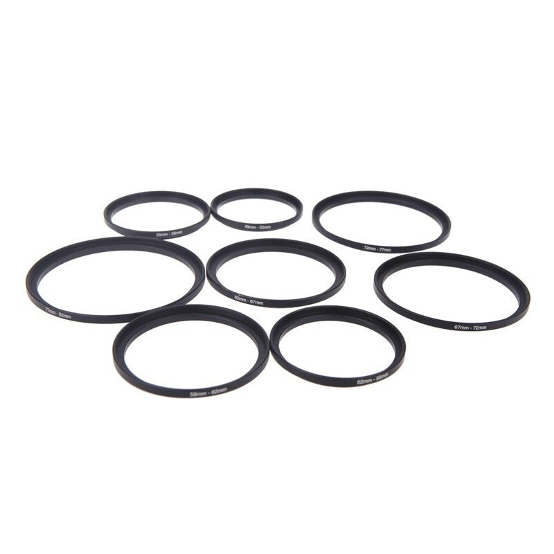 8Pcs Filter Lens Camera Step Up Rings Adapter 49 52 55 58 62 67 72 77 82Mm