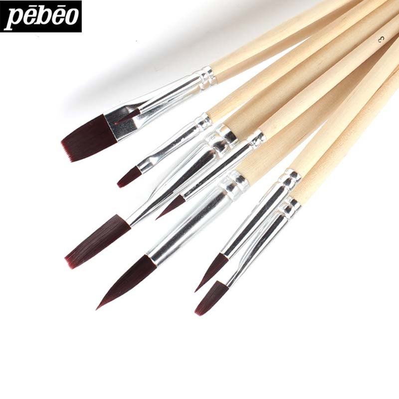 8Pcs Pebeo Watercolor Paint Brush Bristle Hair Painting Drawing Oil