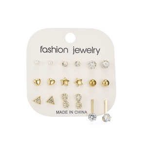 Veile Studios 9 Pairs Of Earrings Creative Zircon Nail Set Alloy Jewelry Gold