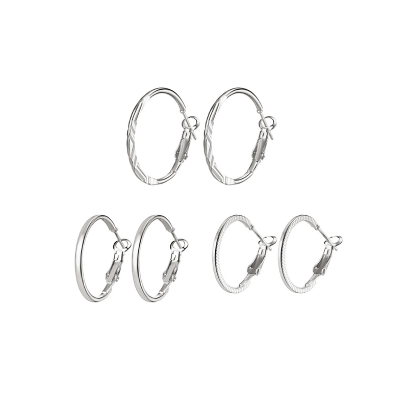 9 Pairs Of Retro Earrings Fashionable Combination Suit Silver