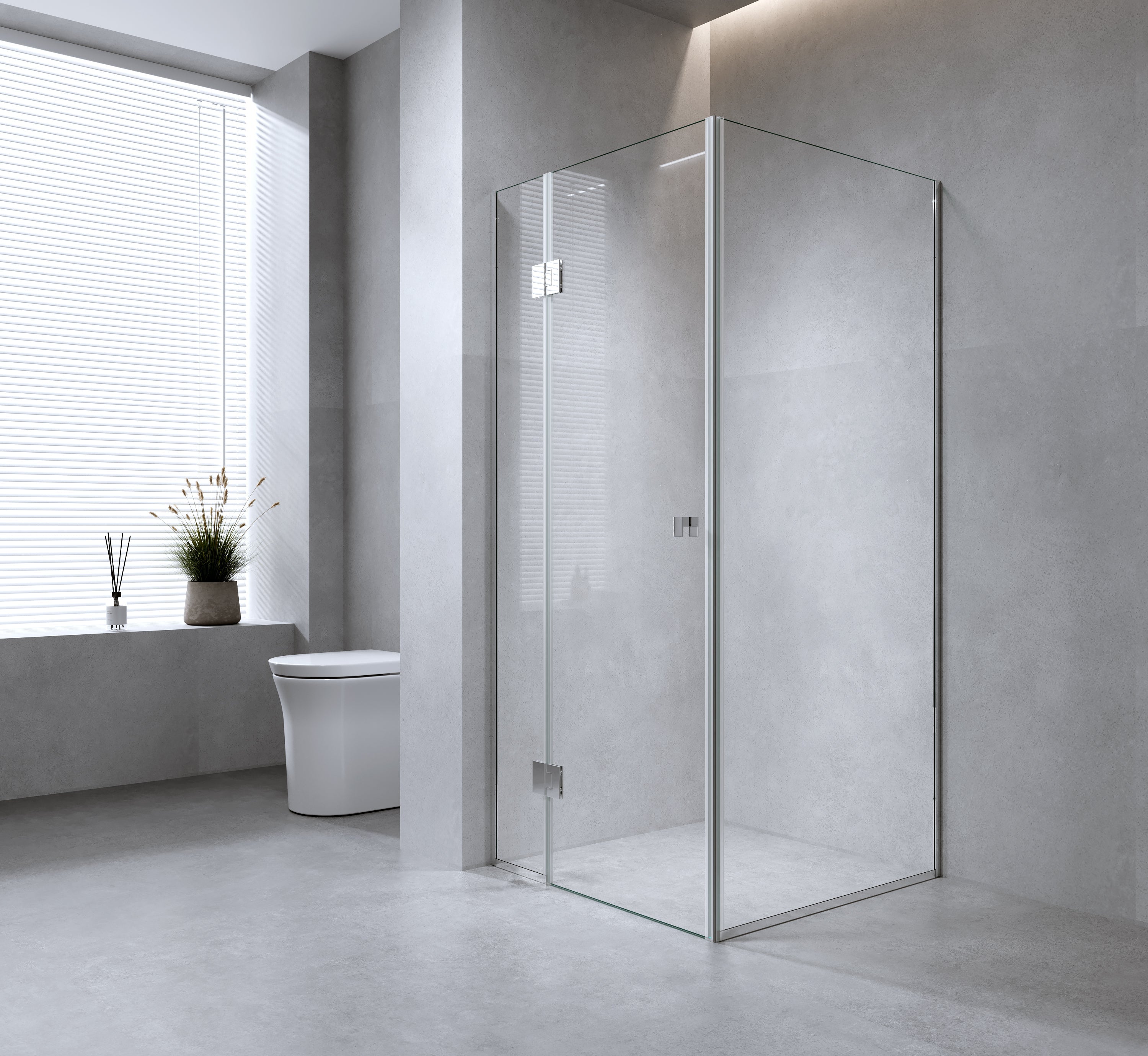 120X110cm Corner Frameless Shower Screen With Nickel Channel And Brass Hinges Square Double Pull Handle