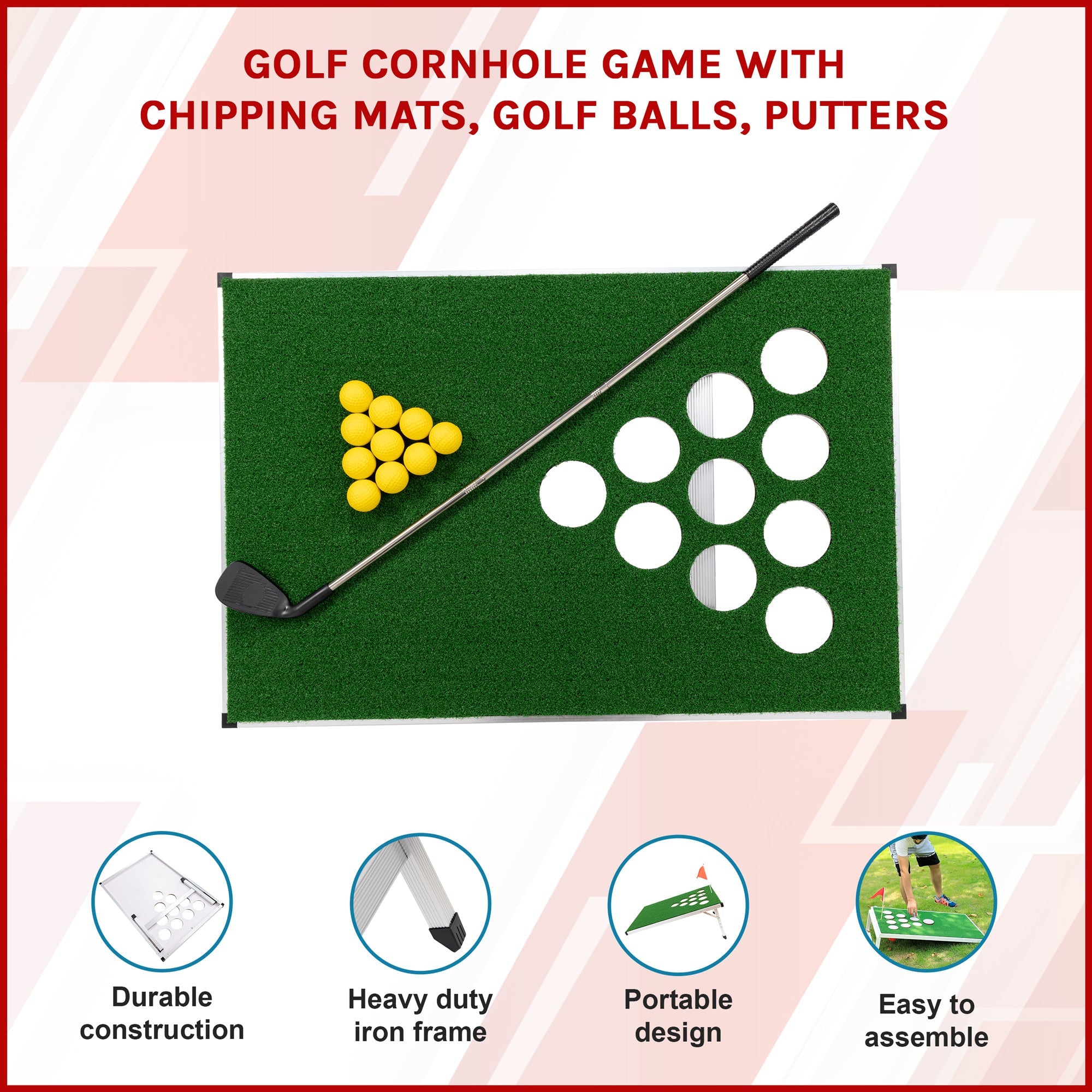 Golf Cornhole Game With Chipping Mats Golf Balls Putters