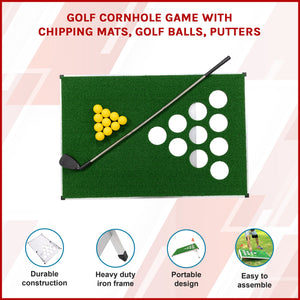 Golf Cornhole Game With Chipping Mats Golf Balls Putters