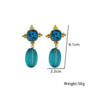 Veile Studios Middle Aged Style Earrings Blue Crystal Pendant Women's Artistic Retro