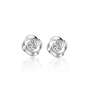 925 Sterling Silver Rose Flower Shaped Stud Earrings With White Cubic Zircon