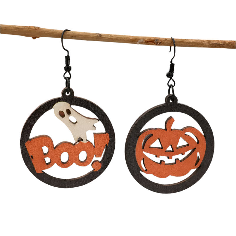 Veile Studios Hollow Pumpkin & Letter Wooden Earrings