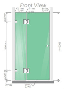 100X70cm Corner Frameless Shower Screen With Gunmetal Channel And Ss Hinges
