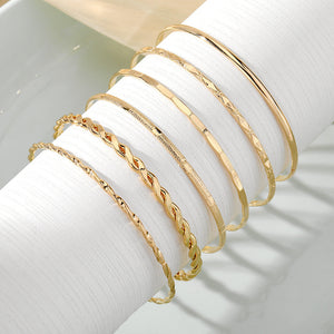 Veile Studios Bohemian Metal Chain Bracelet Set For Women Geometric Gold Colour Thick Link