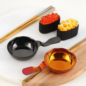 Black 2Pcs Kitchen Stainless Steel Sauce Dish Mini Tray Dipping Bowl