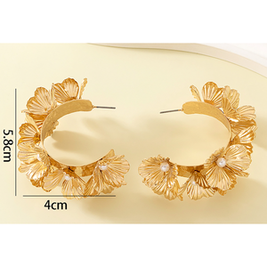 Veile Studios Multi Layered Flower C Shaped Earrings Alloy Baked Paint Fashion Accessories