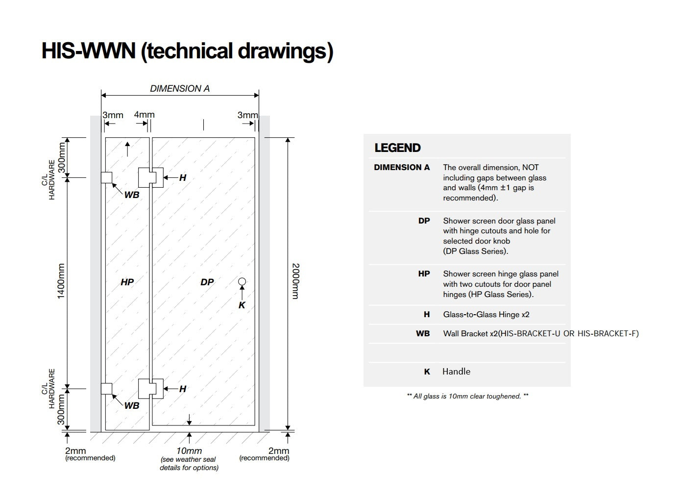 120X70cm Corner Frameless Shower Screen With Nickel Brackets And Brass Hinges