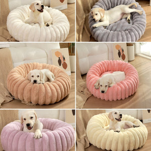 Pet Kennels Long Plush Round Cat Nest Winter Warm Dog Beds Super Soft Mat Sofa