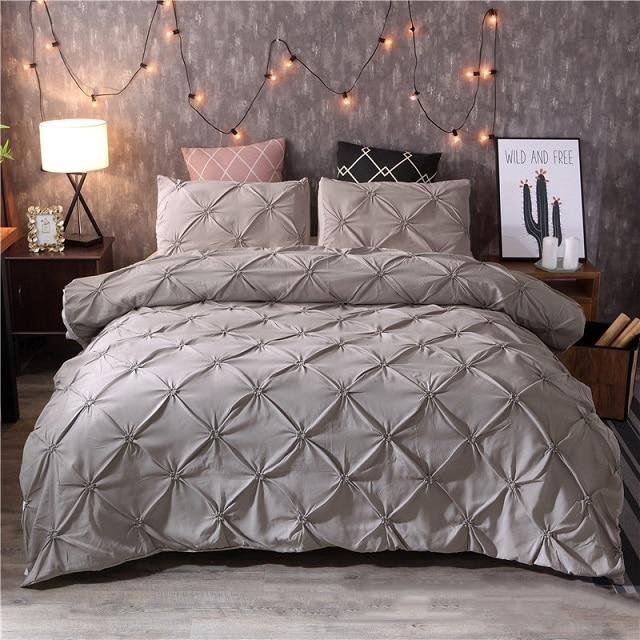 Luxury Duvet Cover Set Pinch Pleat 2 / 3Pcs Quilt Bedding