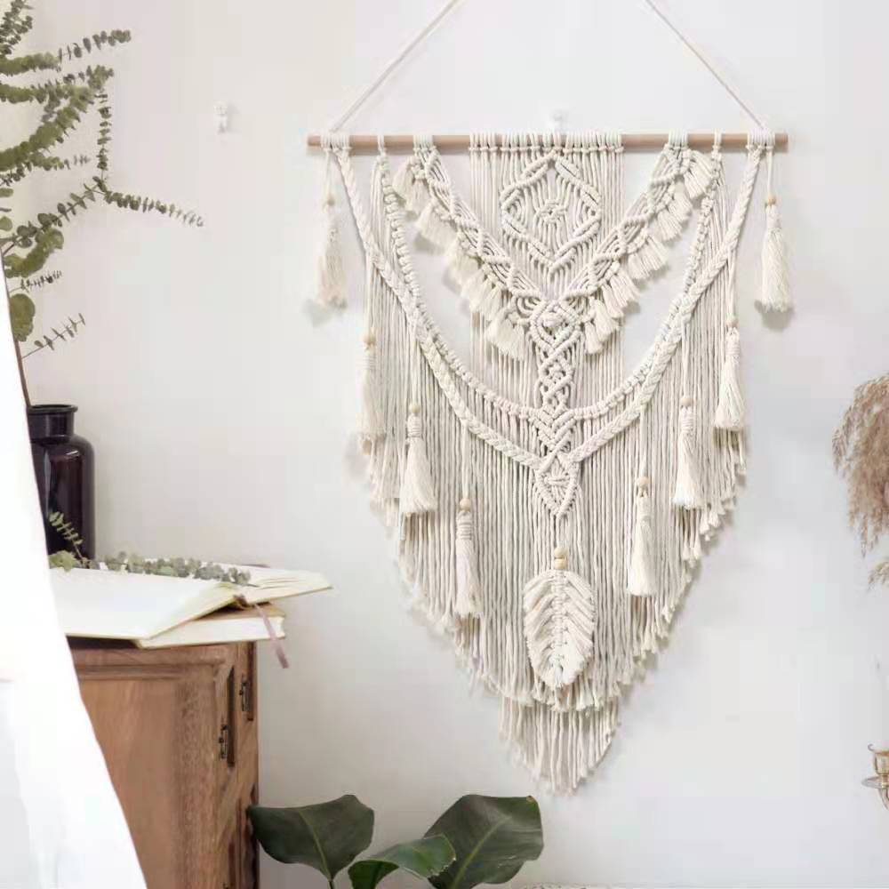 Nordic Bohemian Lace Fringe Handwoven Tapestry Wall Decor Cotton Rope