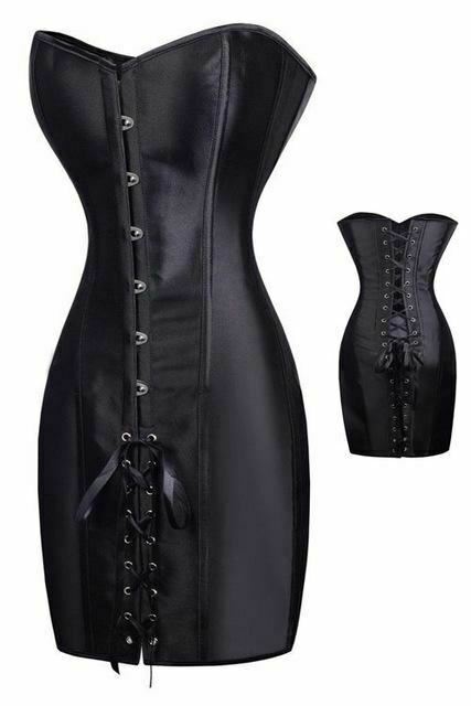 Black Long Waist Corset Dress Erotic Lingerie Clothing Bdsm Kink Fetish