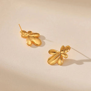 Veile Studios Irregular Three Dimensional Leaf Plated Earring In 18K Real Gold Colour