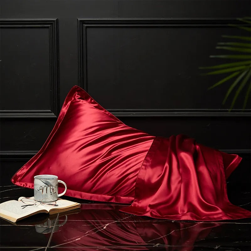 Pillowcase 50X75cm Wine Red Pure Real Silk For Comfortable Home Bed Use