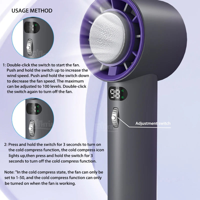 Portable Handheld Turbo Fan With Adjustable Wind Speeds And 3000Mah Battery