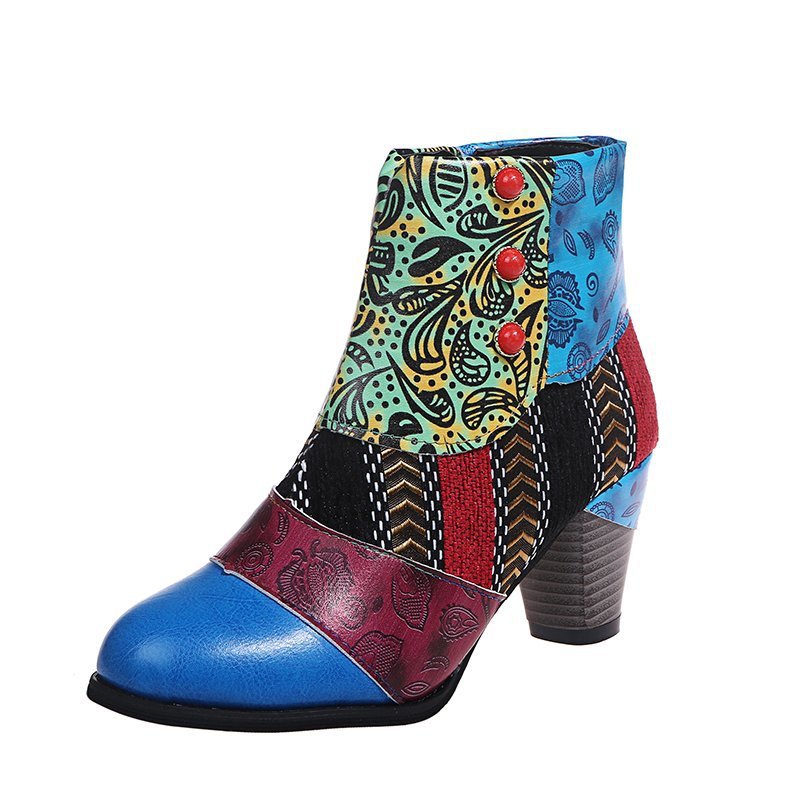 Bohemian Women's Martin Boots Retro Block High Heels Zipper