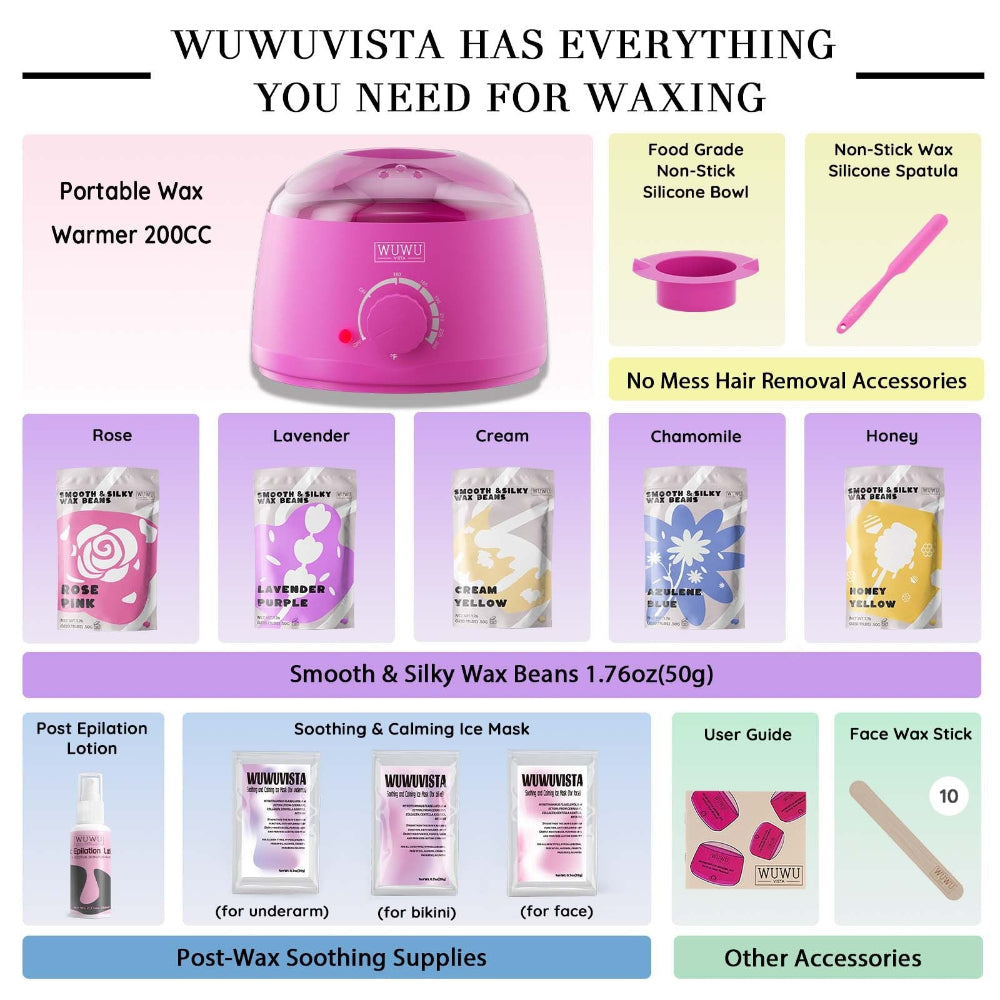 Waxing Kit Wuwuvista 23 Items Hair Removal With Warmer And Beads