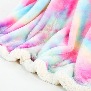 Rainbow Plush Super Soft Blanket Colorful Bedding Sofa Cover