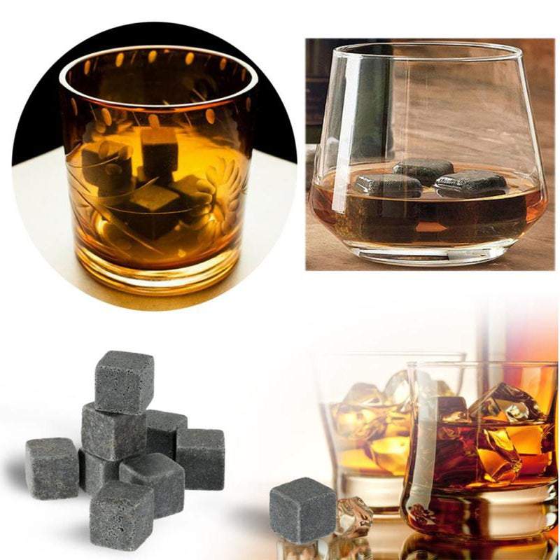 Whisky Stones Marble Granite 9 Pcs Set With Pouch Reusable Ice Cube For Beverage