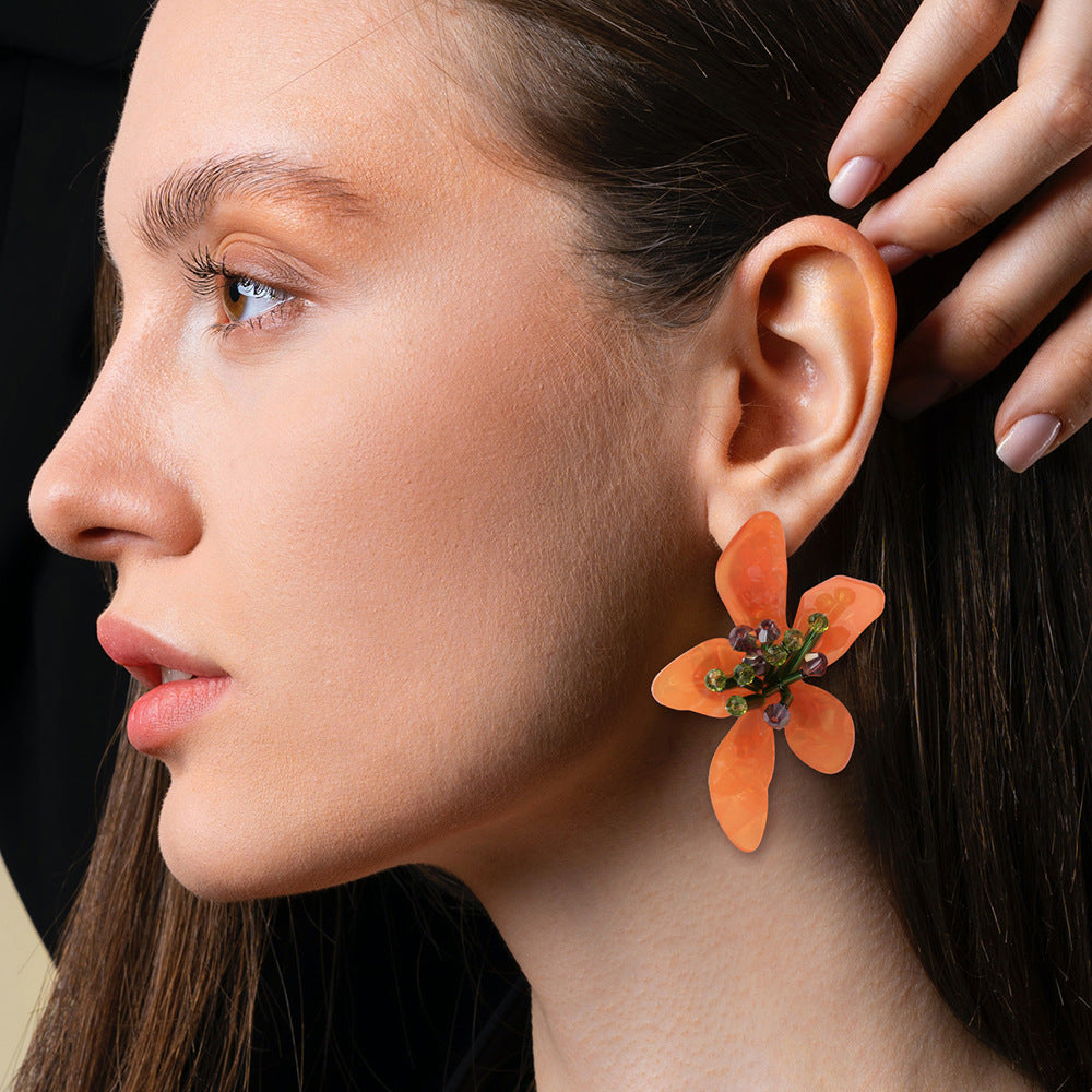 Veile Studios Acrylic Flower Retro Beach Style Earrings Trendy Womens Jewelry Accessories