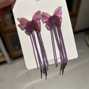 Veile Studios Butterfly Long Tassel Design Metal Elegant Ladies Women Jewelry Earrings