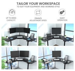 Fortia 98W X 48D Dual Motor 80Kg Load Electric Sit To Stand Up Corner Desk Black/Black Frame