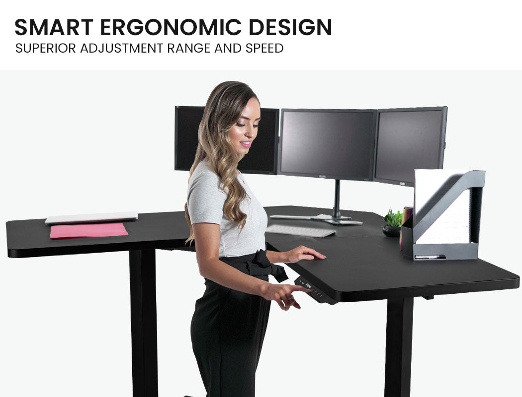 Fortia 98W X 48D Dual Motor 80Kg Load Electric Sit To Stand Up Corner Desk Black/Black Frame