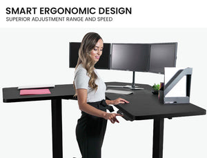 Fortia 98W X 48D Dual Motor 80Kg Load Electric Sit To Stand Up Corner Desk Black/Black Frame