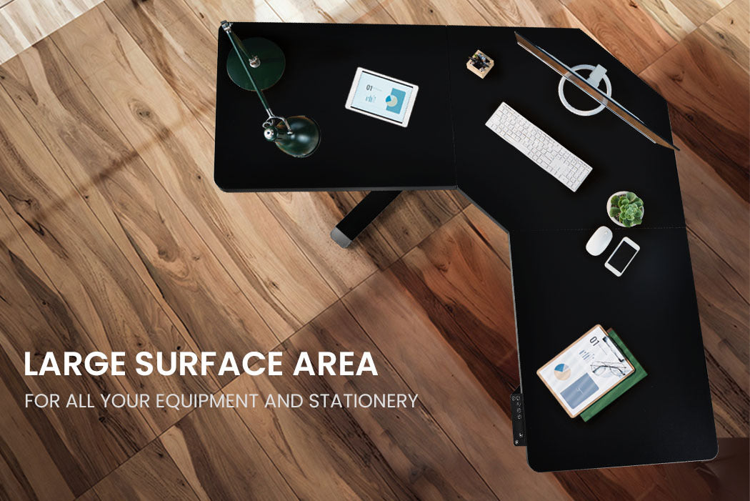 Fortia 98W X 48D Dual Motor 80Kg Load Electric Sit To Stand Up Corner Desk Black/Black Frame