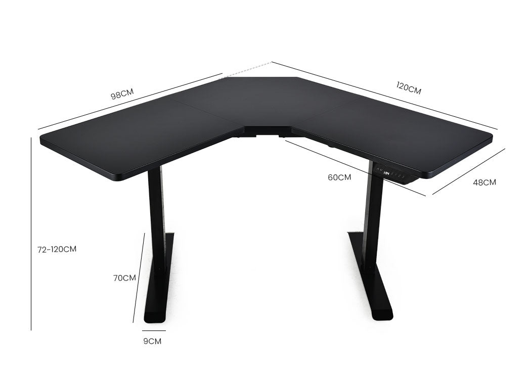 Fortia 98W X 48D Dual Motor 80Kg Load Electric Sit To Stand Up Corner Desk Black/Black Frame
