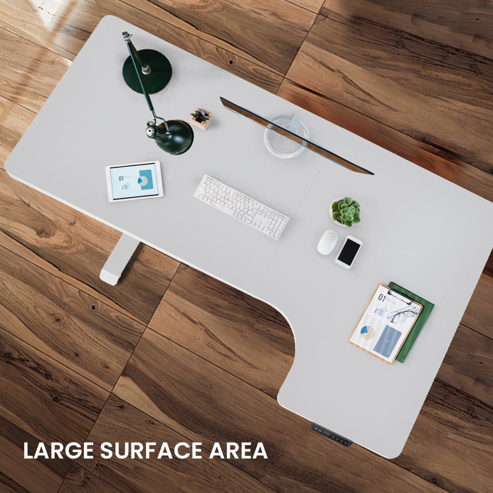 Fortia 145W X 60D 85D Dual Motor 80Kg Load Sit Stand Up R Hand Sided Corner Desk White/White Frame