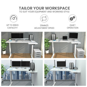 Fortia 145W X 60D 85D Dual Motor 80Kg Load Sit Stand Up R Hand Sided Corner Desk White/White Frame
