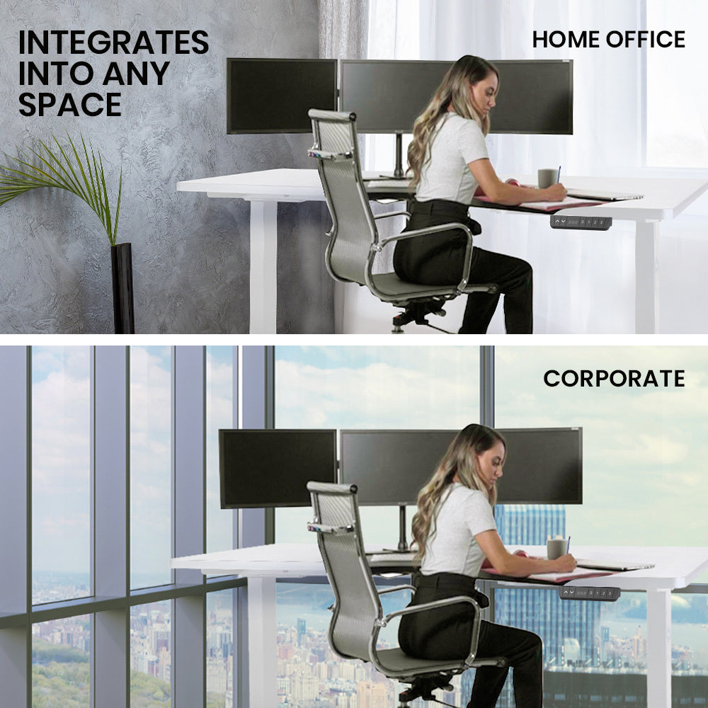 Fortia 145W X 60D 85D Dual Motor 80Kg Load Sit Stand Up R Hand Sided Corner Desk White/White Frame