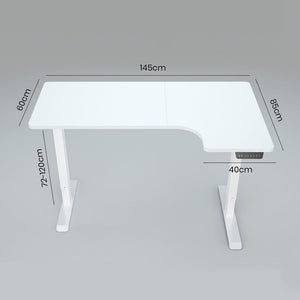 Fortia 145W X 60D 85D Dual Motor 80Kg Load Sit Stand Up R Hand Sided Corner Desk White/White Frame