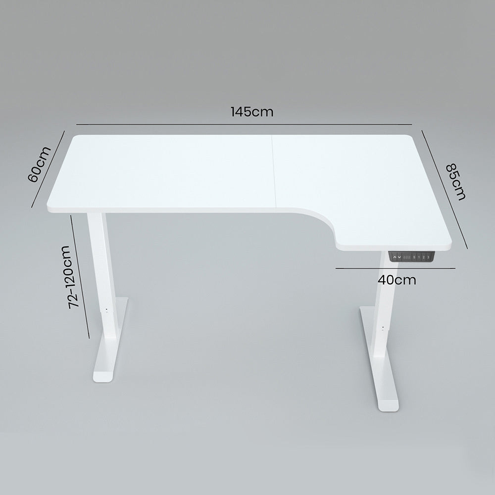 Fortia 145W X 60D 85D Dual Motor 80Kg Load Sit Stand Up R Hand Sided Corner Desk White/White Frame