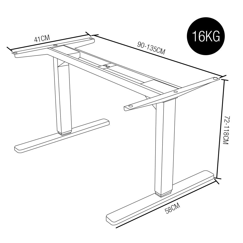 Fortia Single Motor Sit/Stand Desk Frame 58 X 90 135Cm 72 118Cm Height Adjustable 70Kg Load White