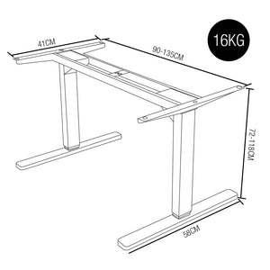 Fortia Single Motor Sit/Stand Desk Frame 58 X 90 135Cm 72 118Cm Height Adjustable 70Kg Load White