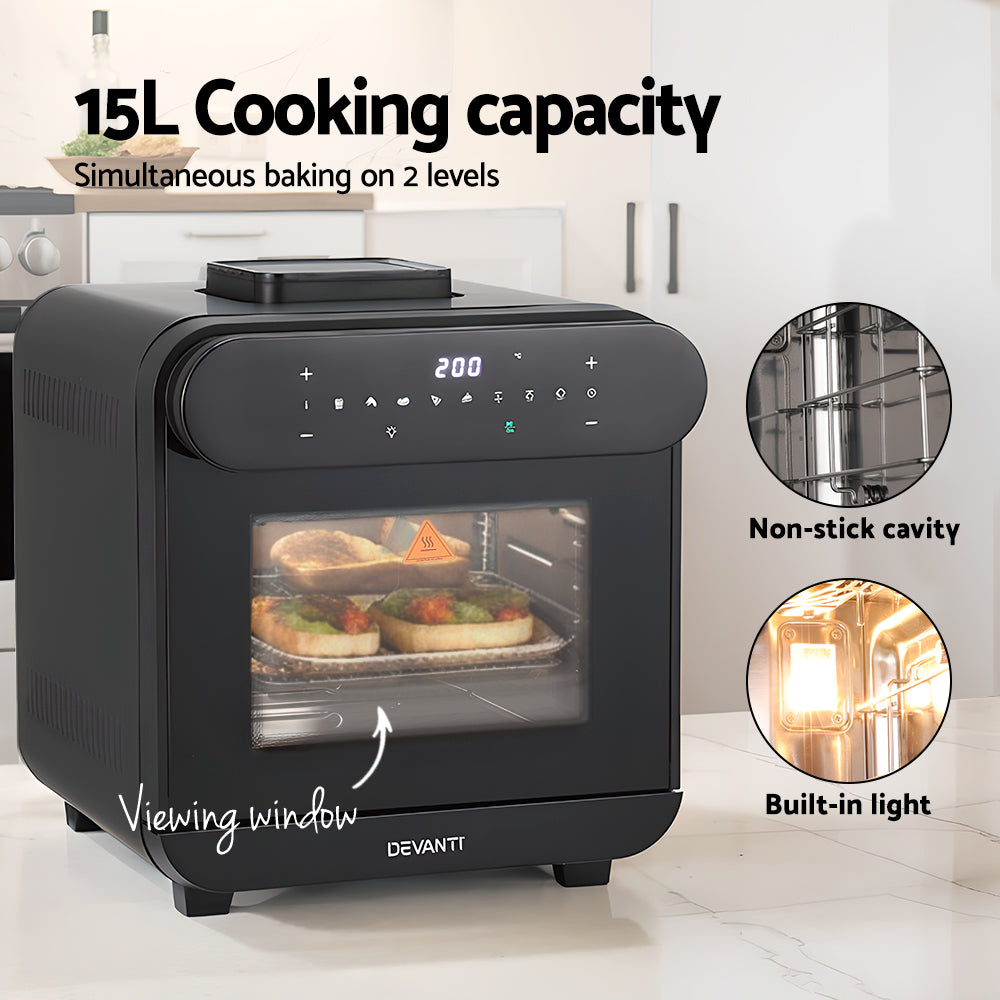 Devanti Steam Air Fryer Oven 15L W/ Lcd Touch 1600W