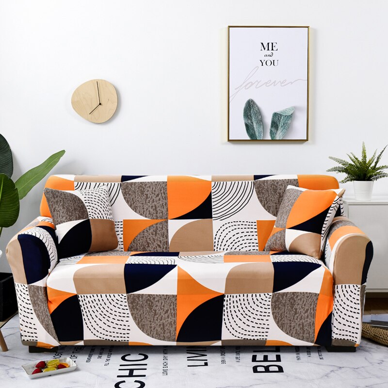 3 Seater Sofa Cover Orange Geometric Style Protection For Living Room Chair Slipcovers