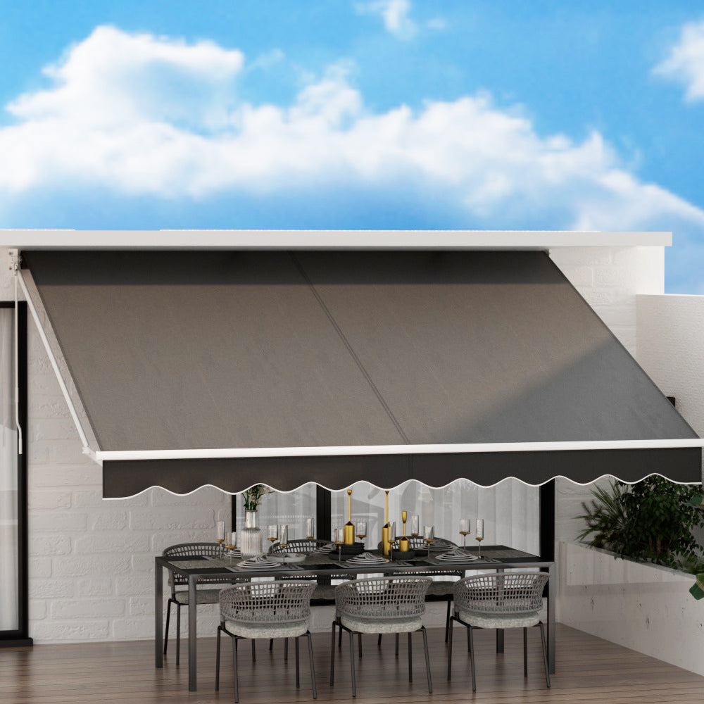 Instahut Retractable Folding Arm Awning Motorised Sunshade 4Mx3m Grey