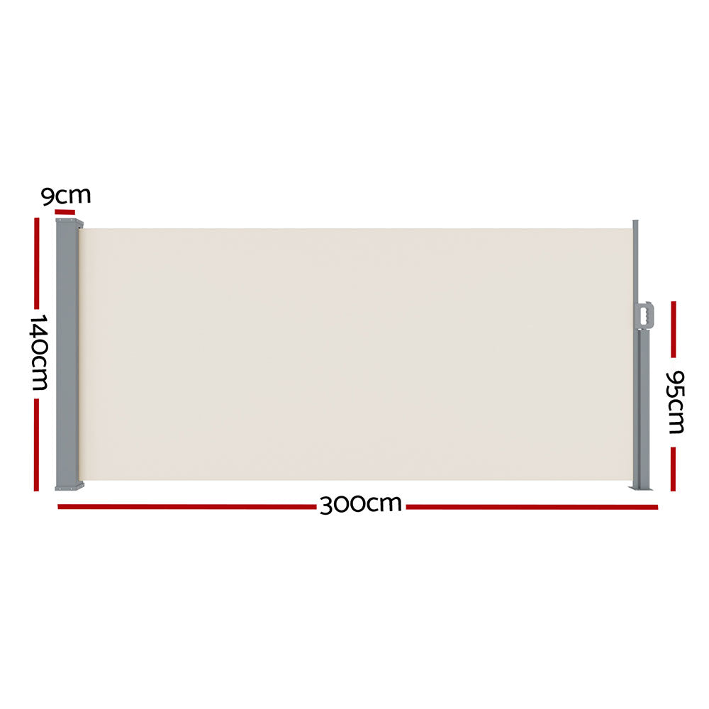 Instahut Side Awning Sun Shade Outdoor Blinds Retractable Screen 1.4X3m Cream