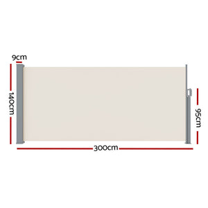 Instahut Side Awning Sun Shade Outdoor Blinds Retractable Screen 1.4X3m Cream