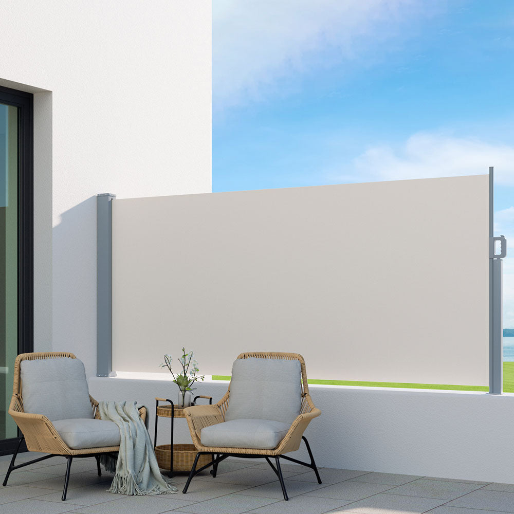 Instahut Side Awning Sun Shade Outdoor Blinds Retractable Screen 1.4X3m Cream