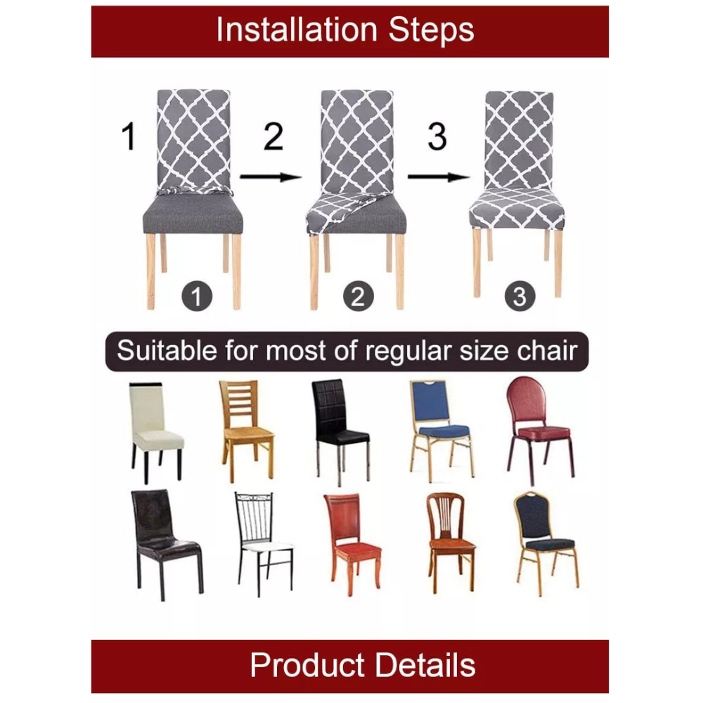 Chair Cover Light Grey Puzzle Design Anti Dirt Elastic Material For Dining Room Kitchen